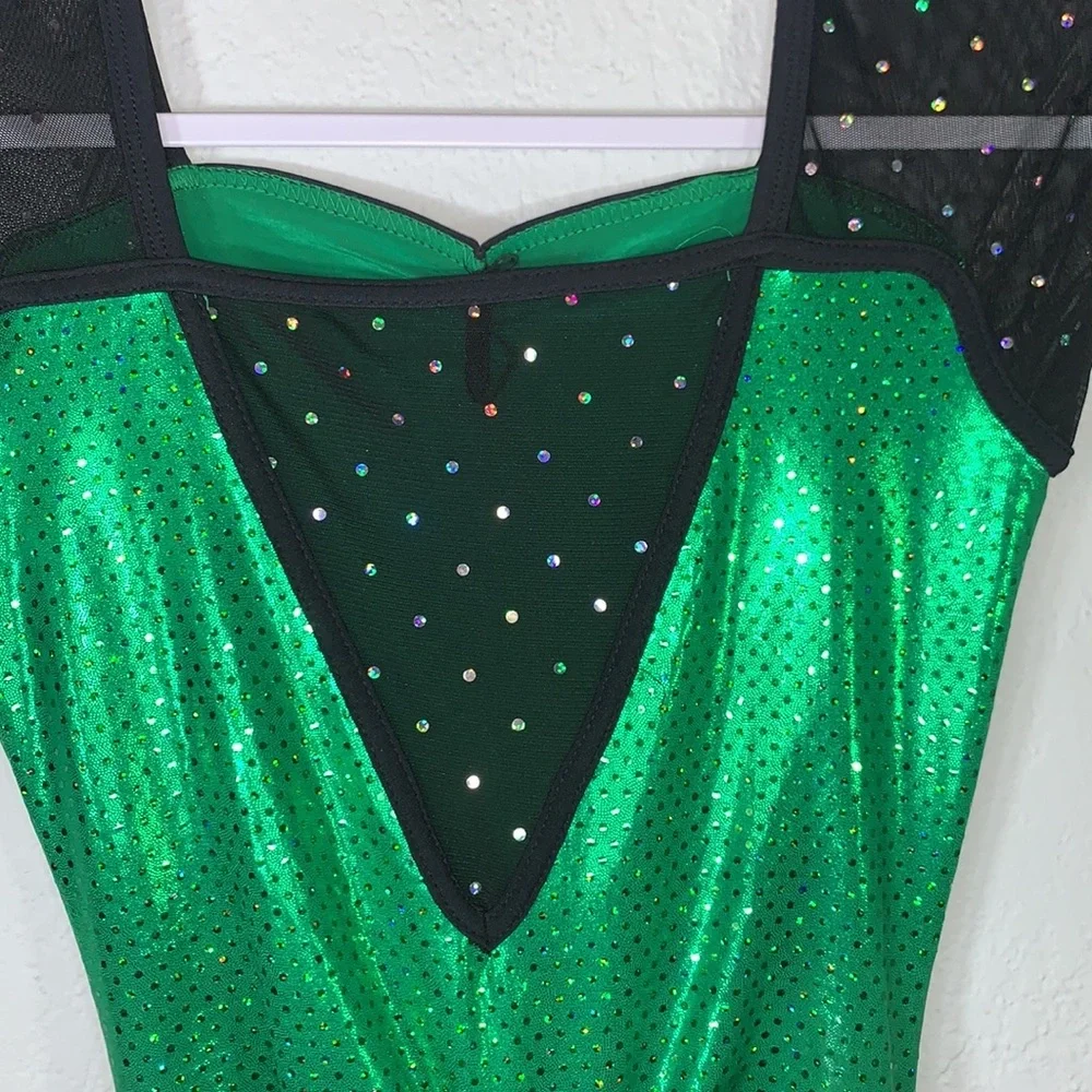 A Wish Come True Yeah! Green Black Leotard Pant Dance Costume Set Girls LC 12-14